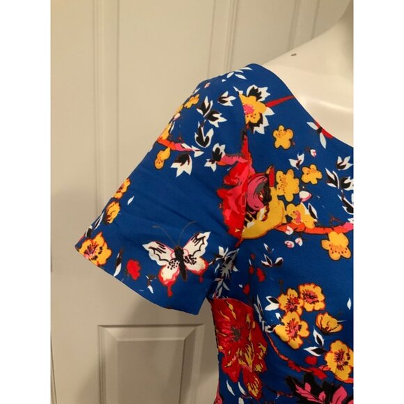 Plenty by Tracy Reese Blue Multicolor Floral Short Sleeve Sheath Dress Size 8 - Picture 3 of 7
